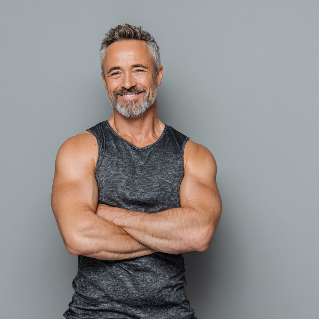 Group of confident elderly European people in a training environment, showing determination and mental strength